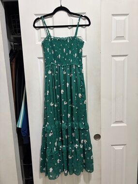Hatch Emerald Green Floral Smocked Maxi Dress